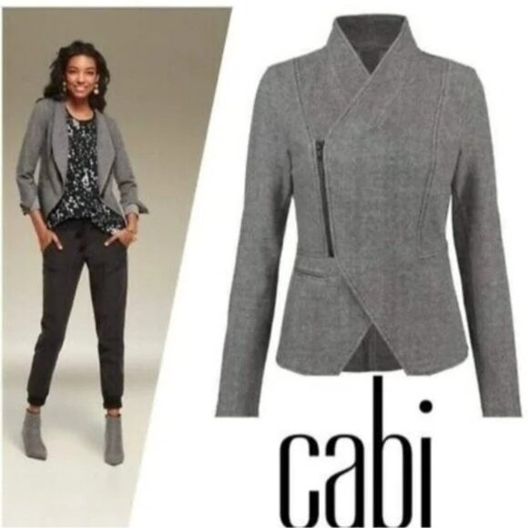 Cabi rebel Zip-Front Gray light jacket cartigan sweater zipper detail - Picture 2 of 9